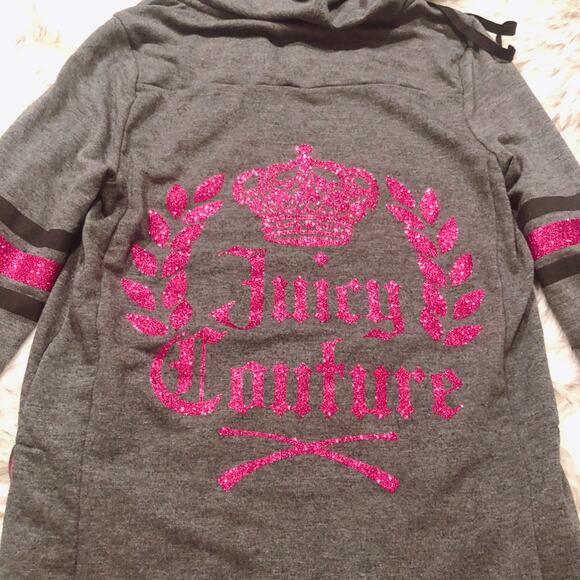 Juicy Couture Graphic Gray & Pink Glitter Athleisure Zip Up Hoodie Y2k Vibes - Picture 6 of 11